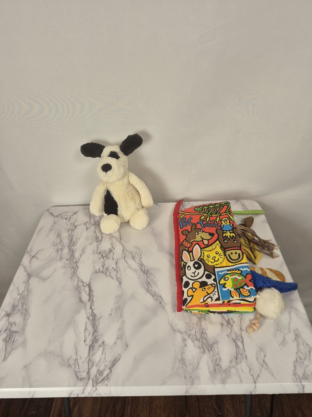 Jellycat Bashful Cream & Black Plush Dog With Jellycat Pet Tails Activity Book